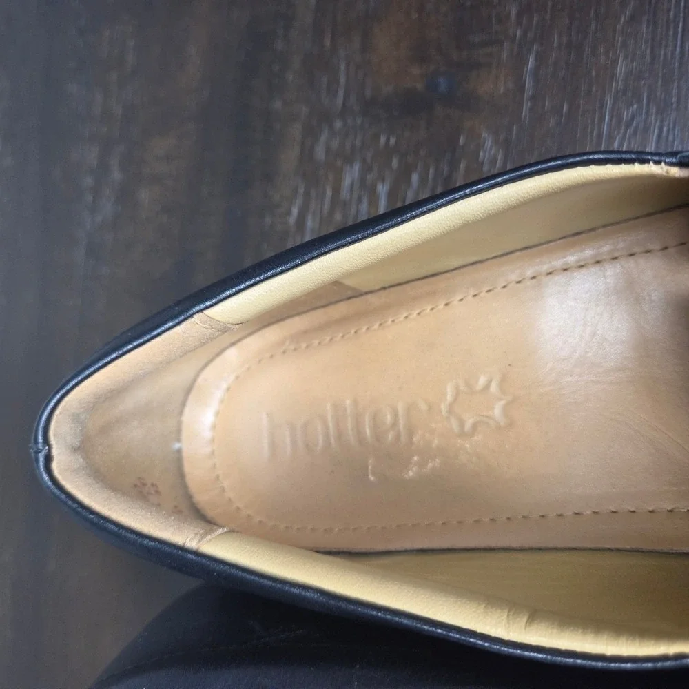 Hotter Black Leather Loafers Womens 10 EU 42 Comfort Walking Slip On Shoes